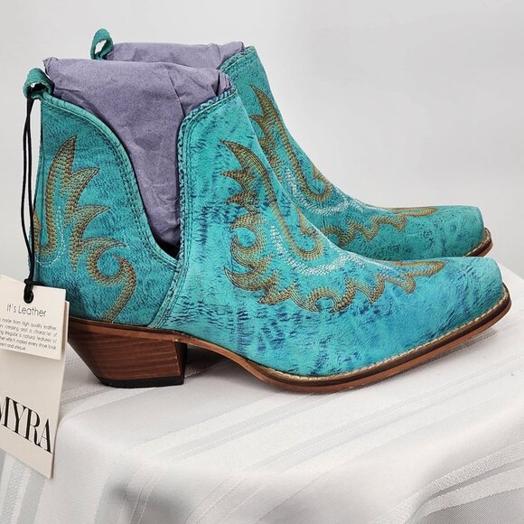 MYRA BAG Westerly Turquoise Western Leather Split Booties Ankle Boots 6-11 NWT - Picture 3 of 12